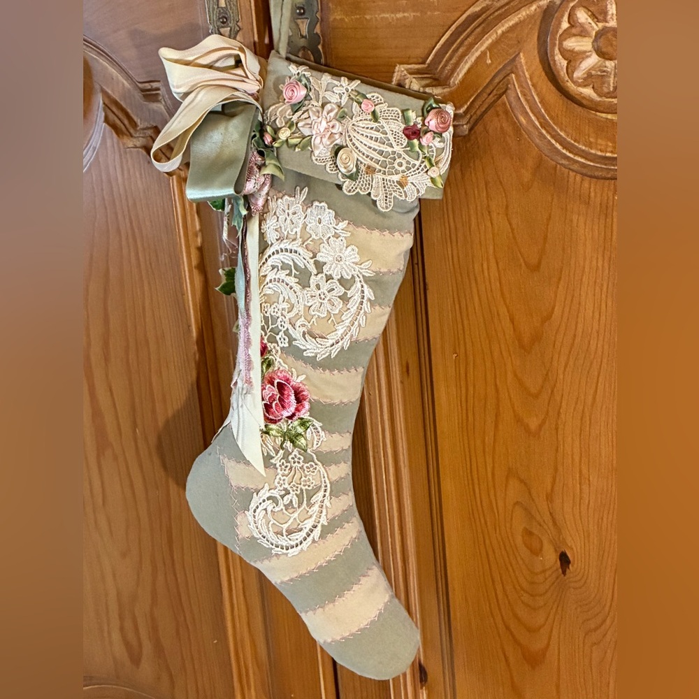 Victorian Floral Embroidered Stocking